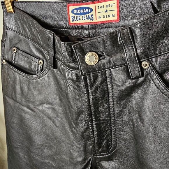 EUC AMAZING VINTAGE OLD NAVY BLUE JEANS GENUINE LEATHER STRAIGHT PANTS SIZE 4 - Picture 7 of 16